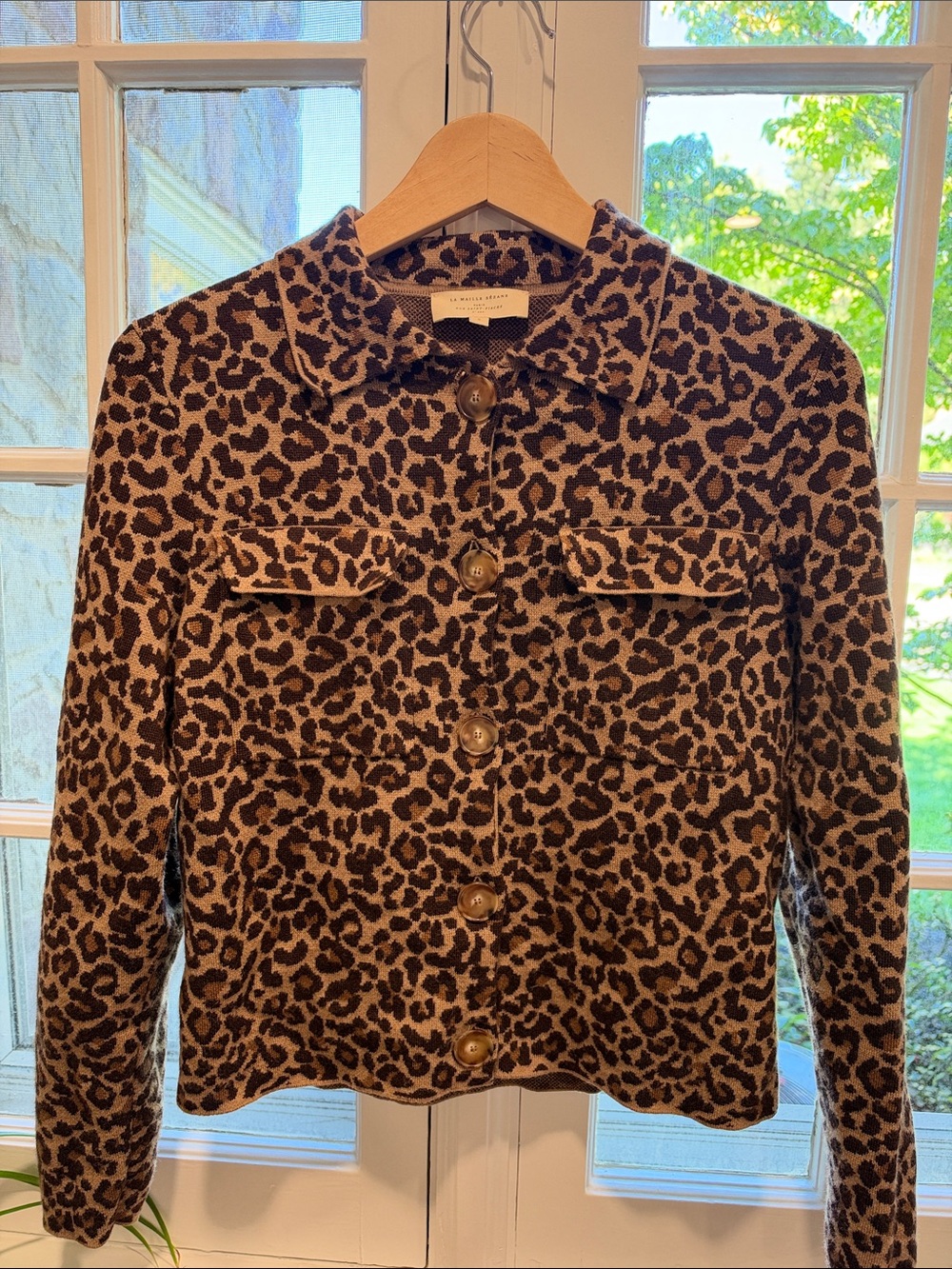Sezane Leopard Print Button-Front Cardigan Jacket - Brown & Black